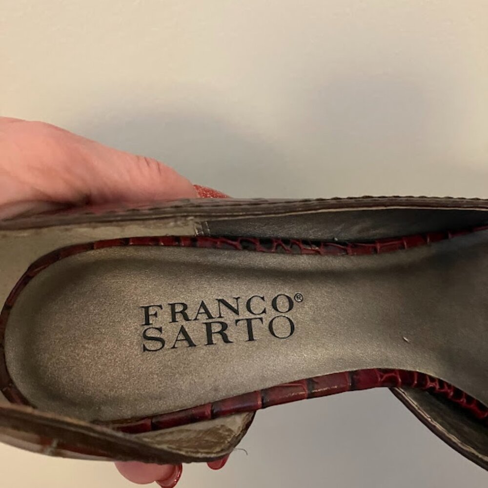 Franco Sarto Leather Snakeskin Burgundy Heels Size 8M L-IOTA - Picture 8 of 9